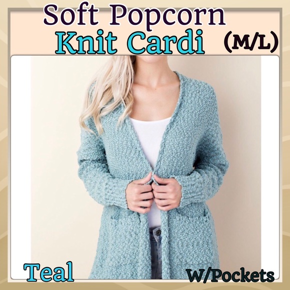 Sweaters - NewList/🆕SOFT Popcorn Knit CARDI w/POCKETS, 🔷TEAL, M/L, 📌NO FLAWS, Brand New!